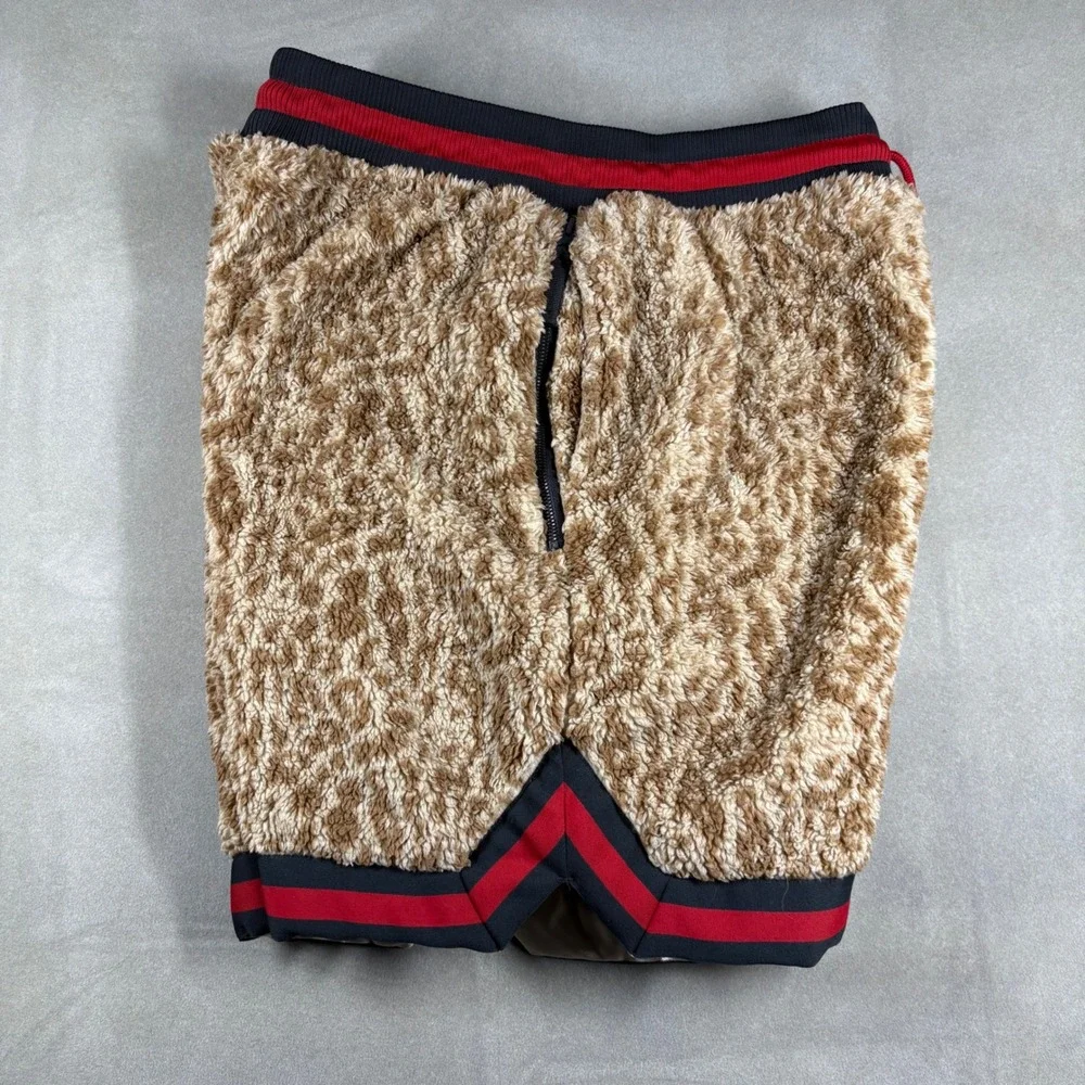Nike Mens XXL Leopard Faux Fur Fleece Basketball Shorts Tan Red Black BV3624-247